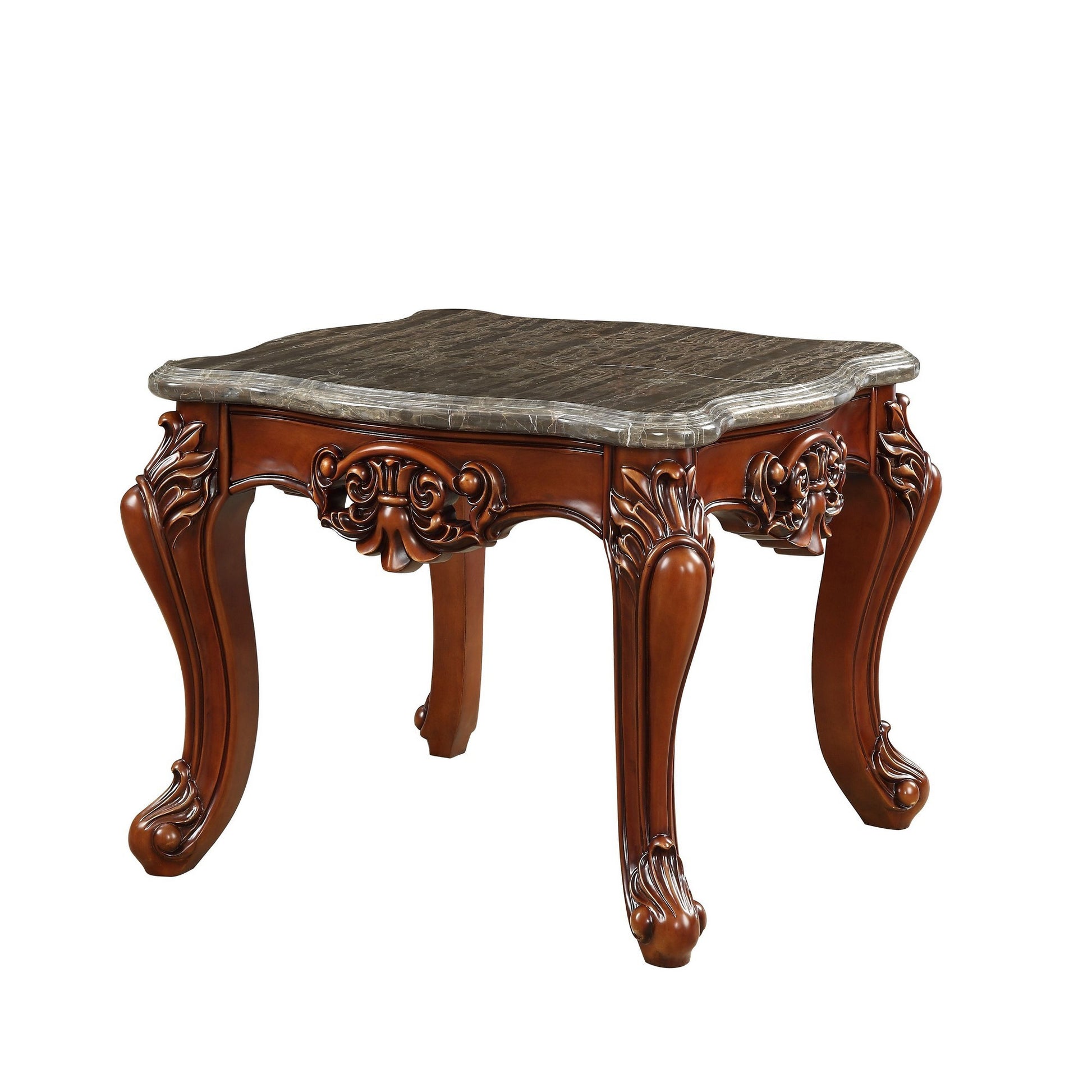 30 Inch Classic Square Marble Top End Table, Cabriole Legs, Gray, Brown — Chic Home-Decor