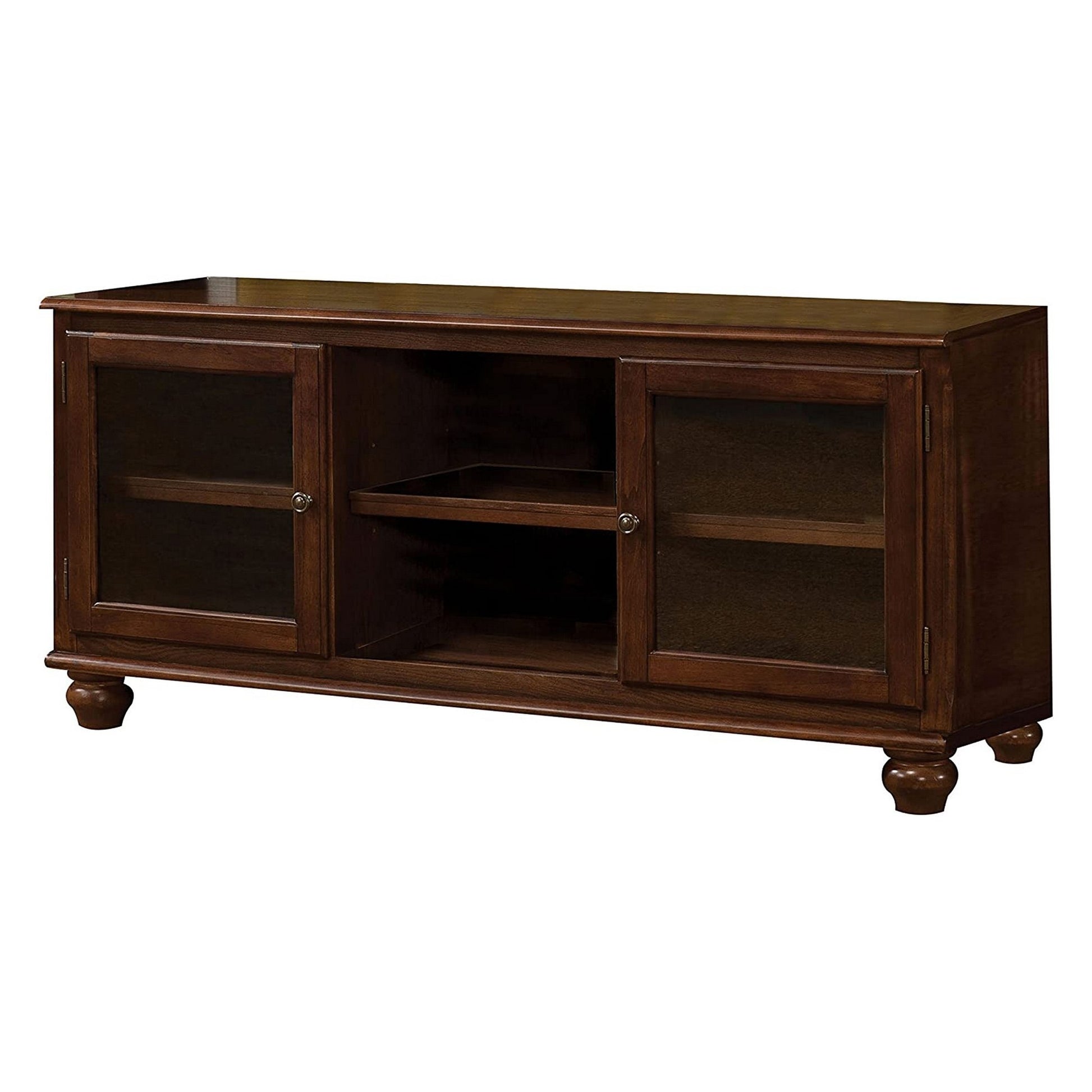 58 Inch Wood TV Entertainment Media Console, 2 Door, 2 Open Shelves, Walnut — Chic Home-Decor