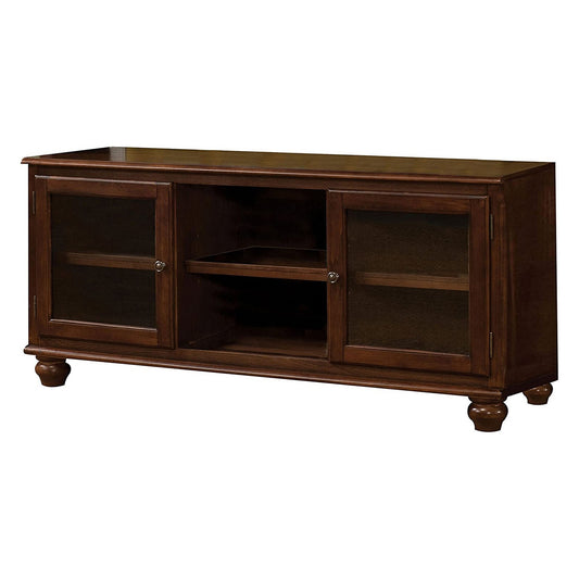 58 Inch Wood TV Entertainment Media Console, 2 Door, 2 Open Shelves, Walnut — Chic Home-Decor
