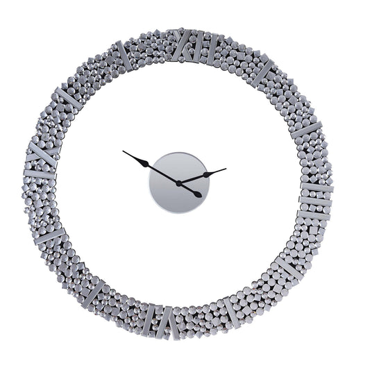 39 Inch Modern Analog Wall Clock, Faux Gem Inlay, Quartz, Silver — Chic Home-Decor