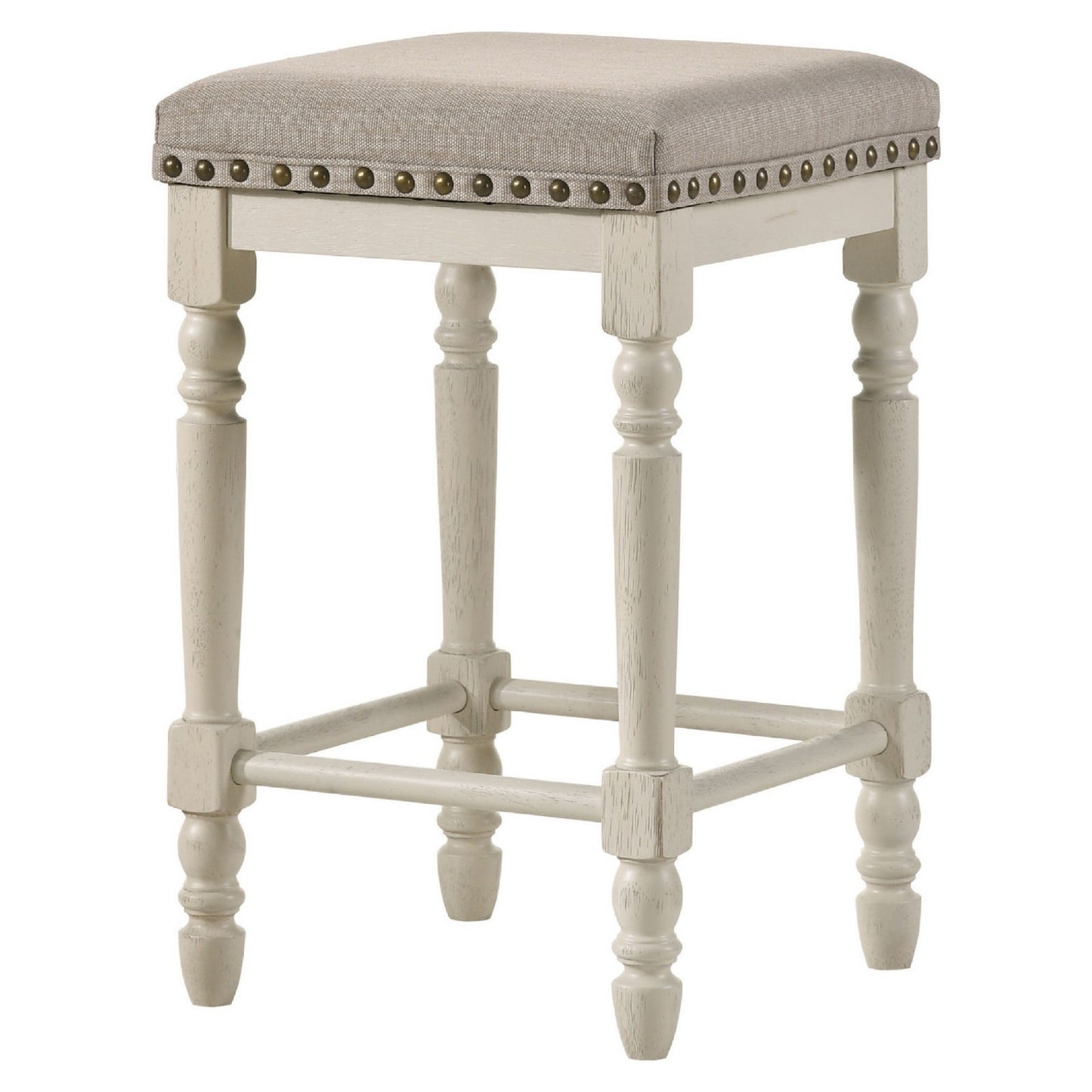24 Inch Counter Height Stool, Luxe Nailhead Trim, Set of 2, Antique White — Chic Home-Decor