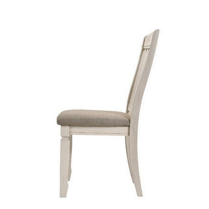 18 Inch Dining Chair, Fabric Padded Seat, Slatted, Set of 2, Antique White