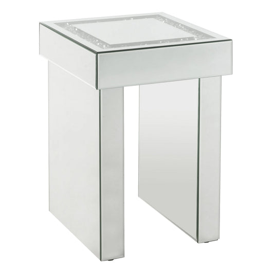 Noe 24 Inch Square End Accent Table, Mirrored, Faux Diamond Inlay, Silver — Chic Home-Decor