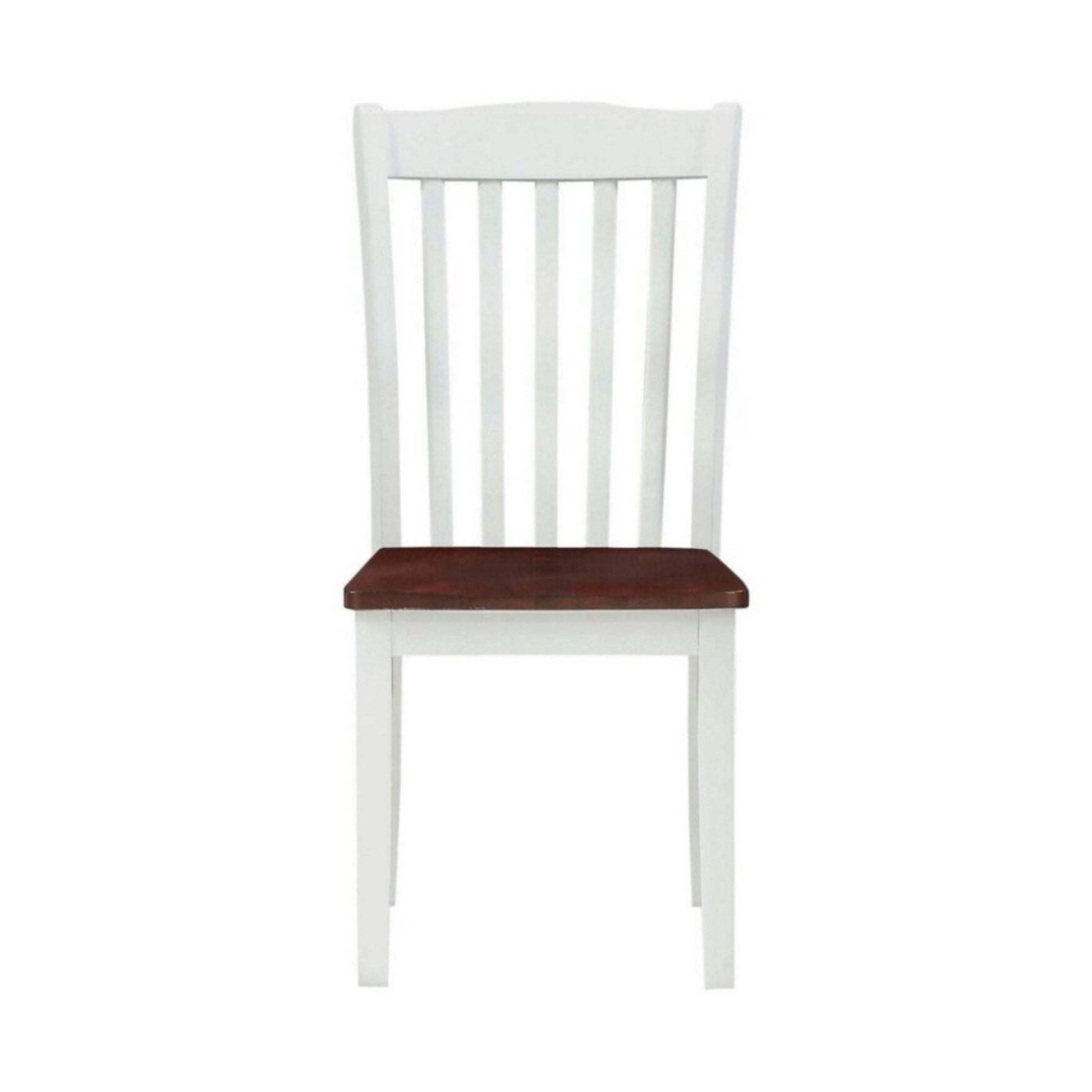 22 Inch Solid Wood Side Chair, Classic, Slatted, Set of 2, White, Brown — Chic Home-Decor