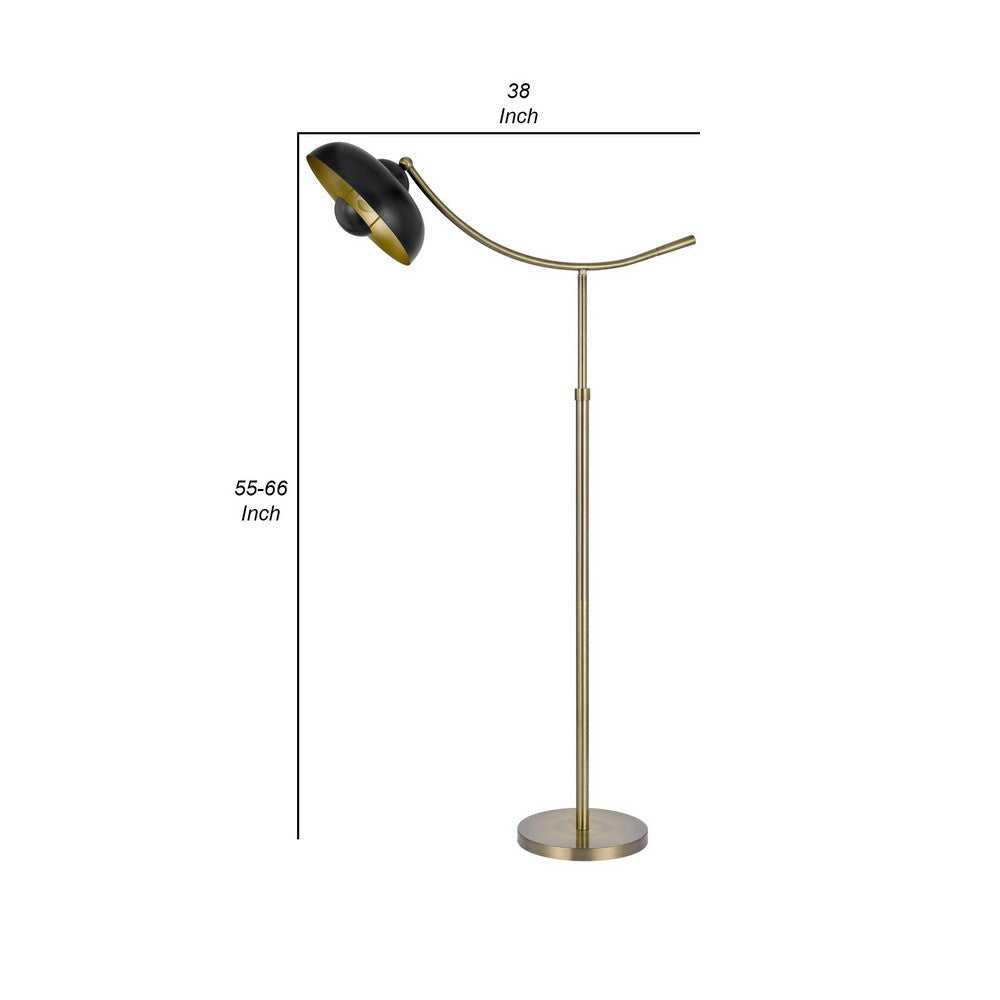 66 Inch Adjustable Arc Floor Lamp, Dome Shade, Dark Bronze, Antique Brass