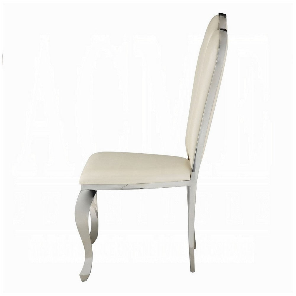 Kuri 23 Inch Dining Chair, Scalloped Back, Vegan Leather, Set of 2, Beige