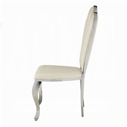 Kuri 23 Inch Dining Chair, Scalloped Back, Vegan Leather, Set of 2, Beige