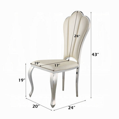 Kuri 23 Inch Dining Chair, Scalloped Back, Vegan Leather, Set of 2, Beige