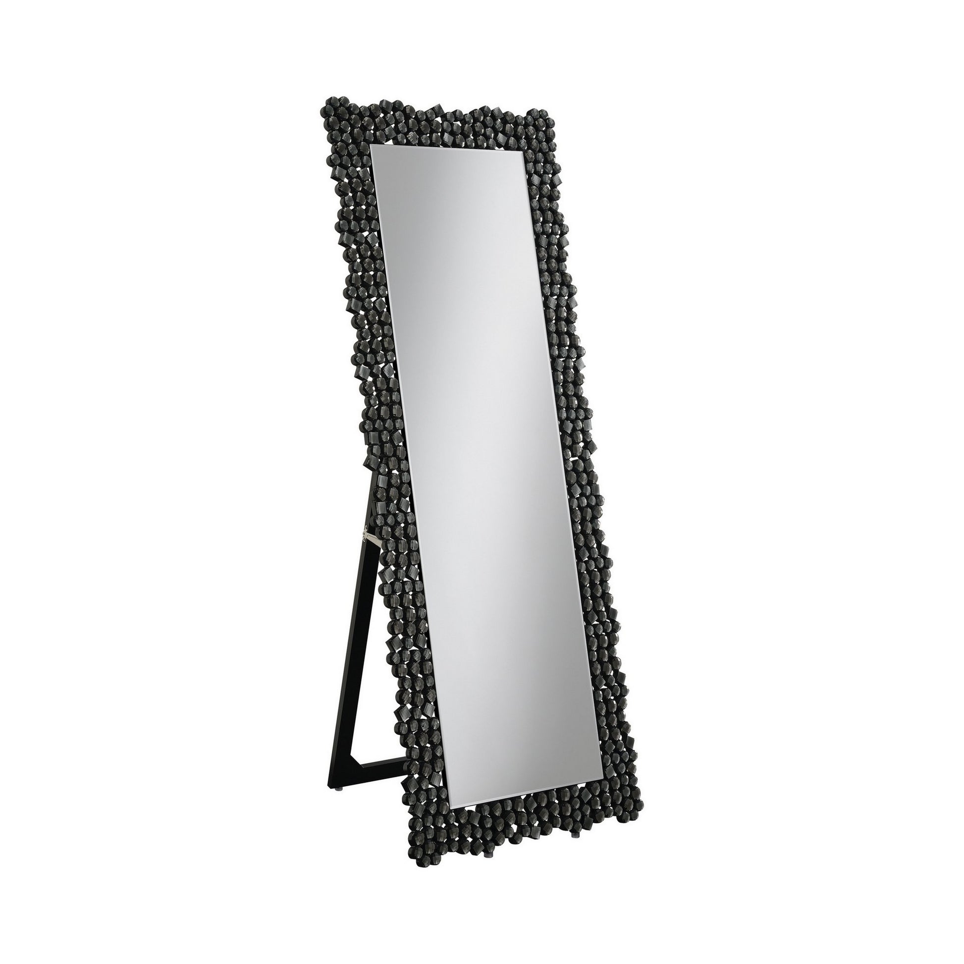 63 Inch Classic Portrait Floor Mirror, Rhinestone Inlay, Cheval, Black — Chic Home-Decor