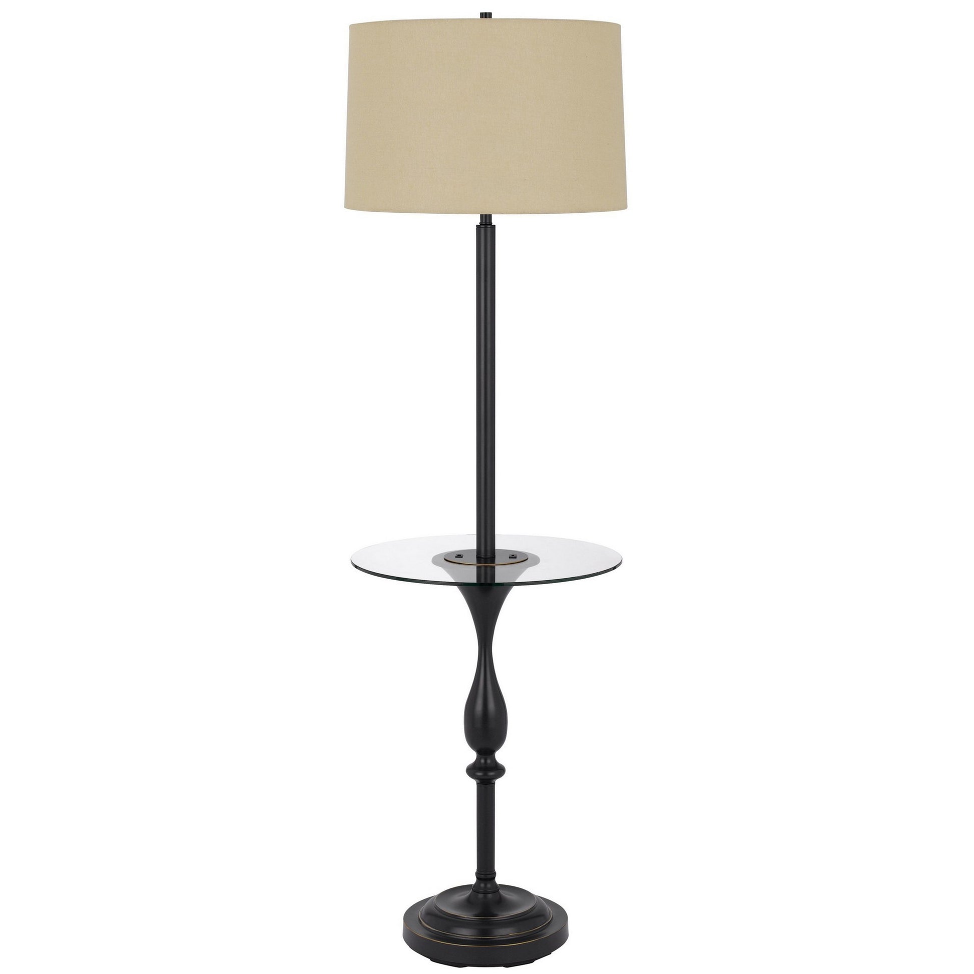 Ava 61 Inch Modern Floor Lamp, Glass Tray Table, 1 USB Port, Dark Bronze — Chic Home-Decor