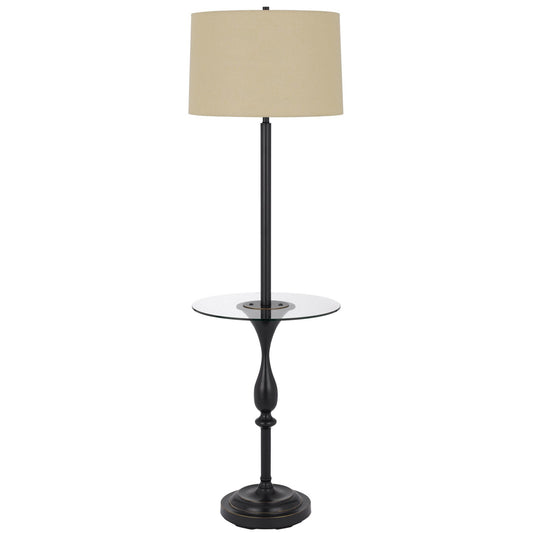 Ava 61 Inch Modern Floor Lamp, Glass Tray Table, 1 USB Port, Dark Bronze — Chic Home-Decor