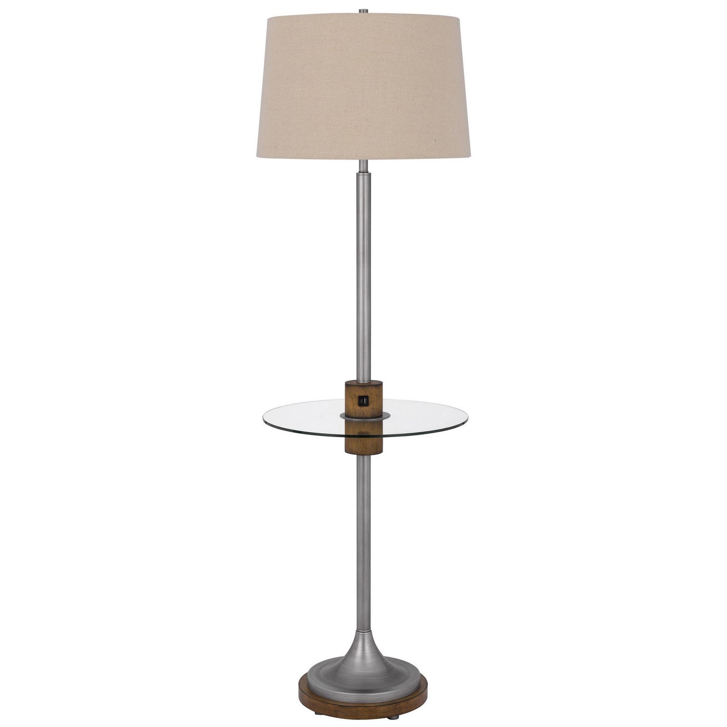 61 Inch Modern Floor Lamp, Glass Tray Table, 1 USB Port, Antique Silver — Chic Home-Decor