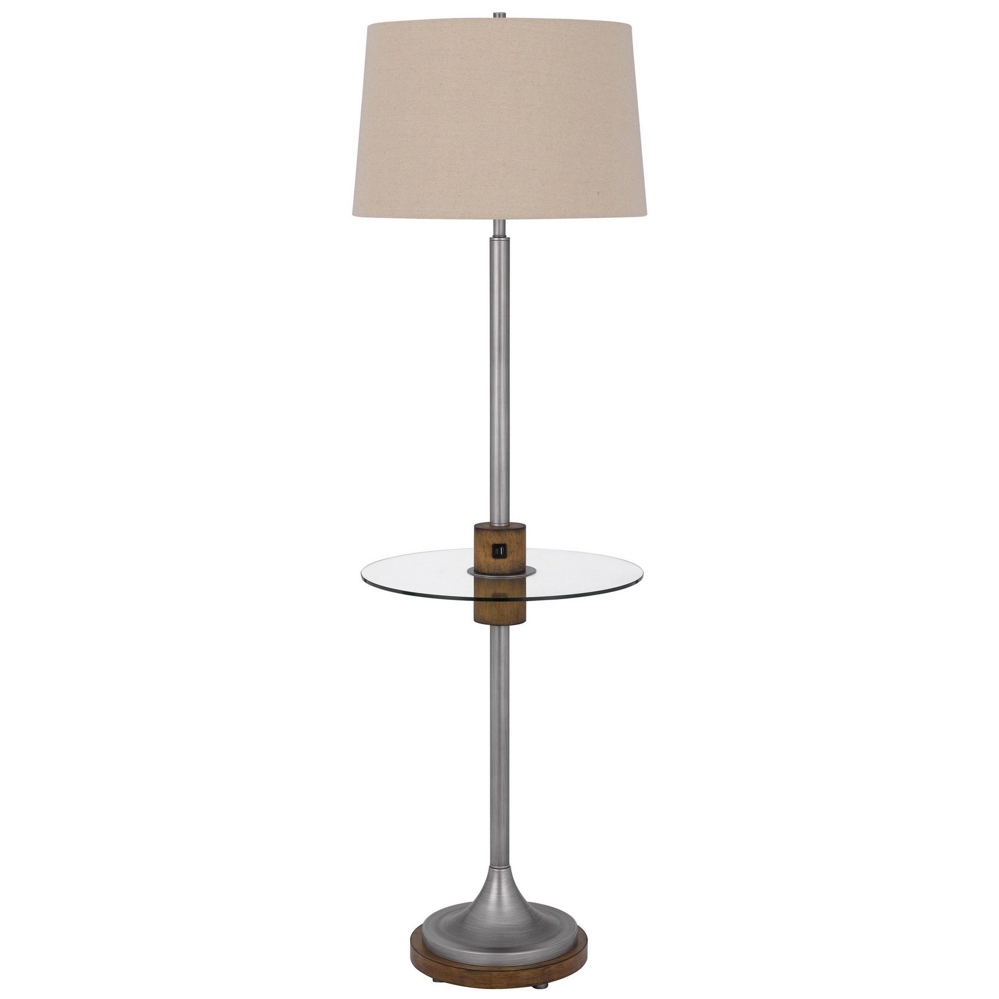 61 Inch Modern Floor Lamp, Glass Tray Table, 1 USB Port, Antique Silver — Chic Home-Decor