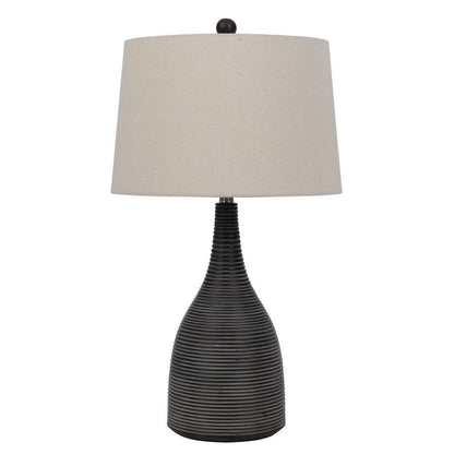 29 Inch Classic Table Lamp, Textured Lined Body, Ceramic, Charcoal Black