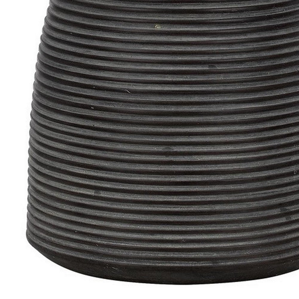 29 Inch Classic Table Lamp, Textured Lined Body, Ceramic, Charcoal Black
