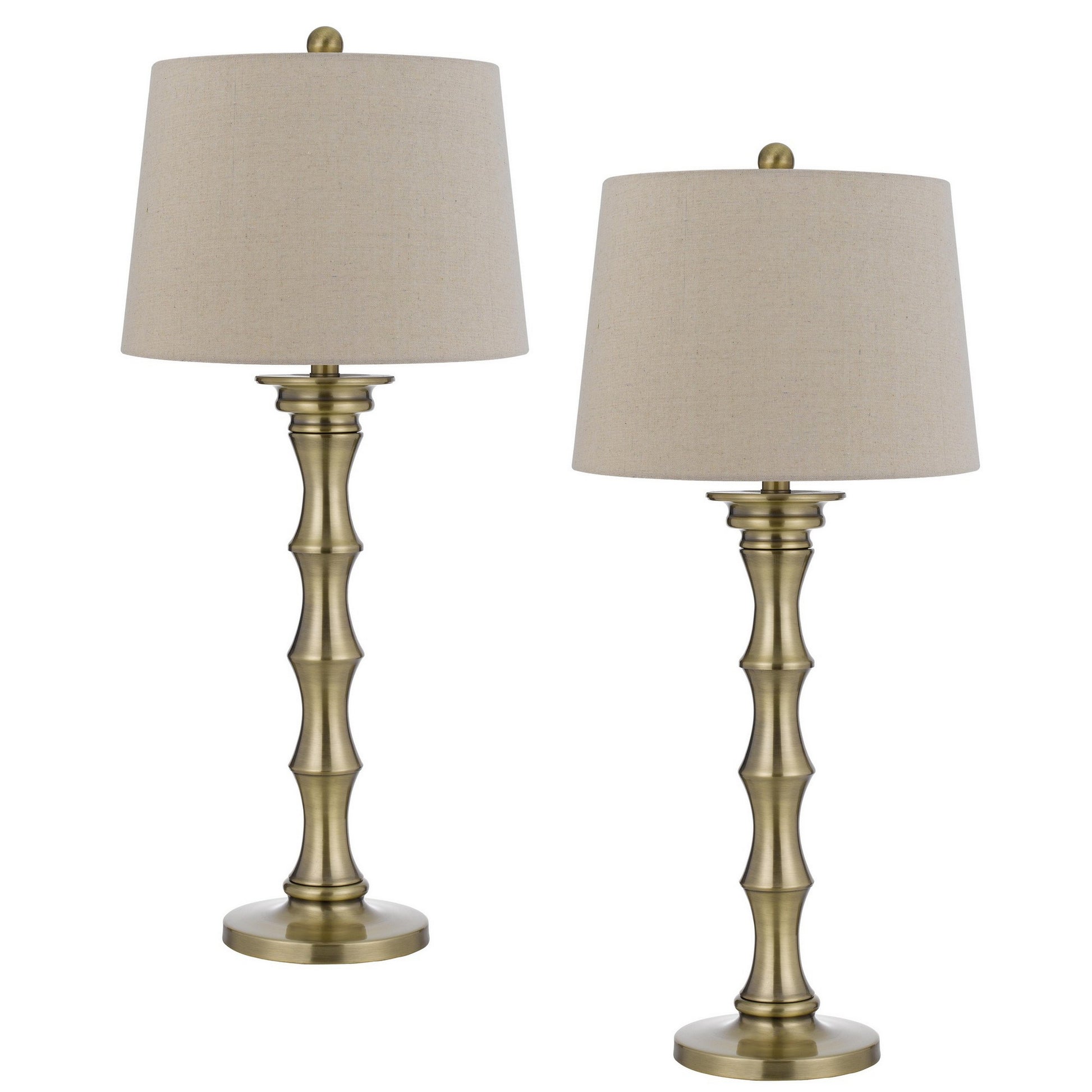 Noah 32 Inch Accent Table Lamp Set of 2, Turned Pedestal, Antique Brass — Chic Home-Decor