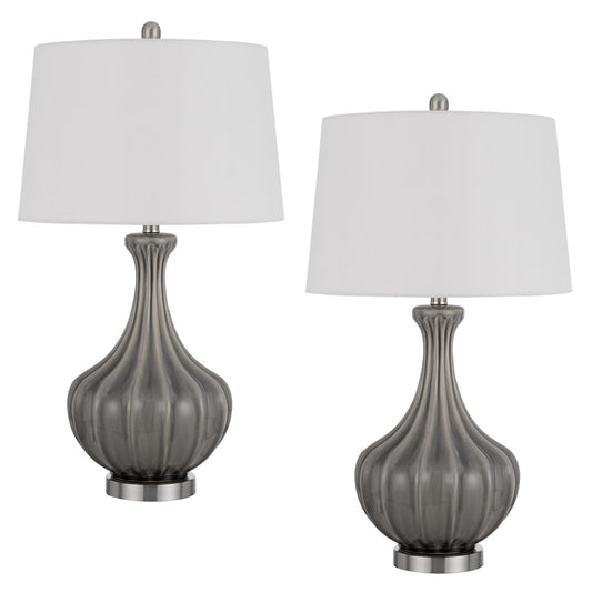 29 Inch Accent Table Lamp Set of 2, Elegant Tapered Glass Base, Slate Gray — Chic Home-Decor