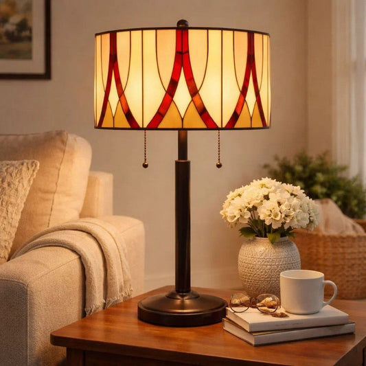 Eli 24 Inch Tiffany Style Table Lamp, Glass Shade, Antique Bronze