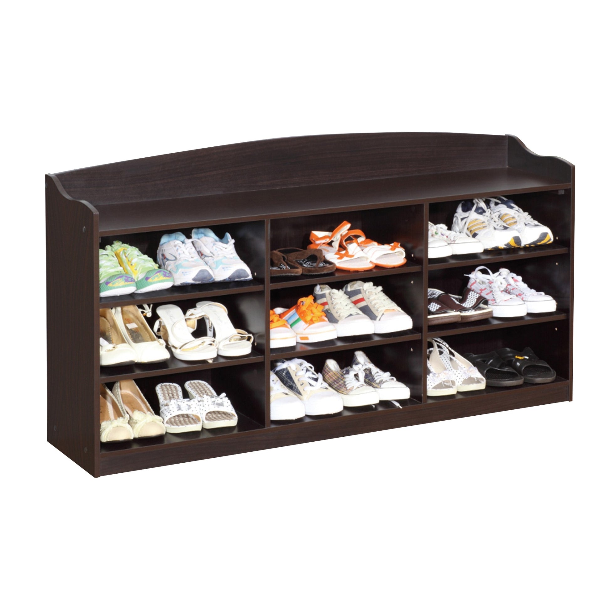 48 Inch Classic Wood Shoe Rack, 9 Cubbies, Elegant Wood Grains, Dark Brown — Chic Home-Decor