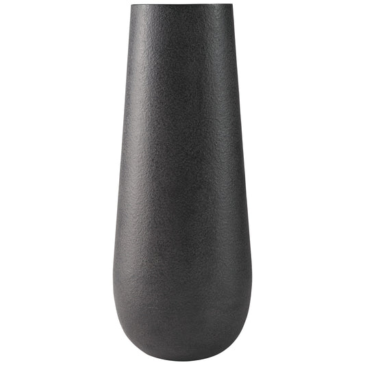 Fin 18 Inch Cylindrical Metal Vase, Subtly Textured Antique Blackened Brown — Chic Home-Decor