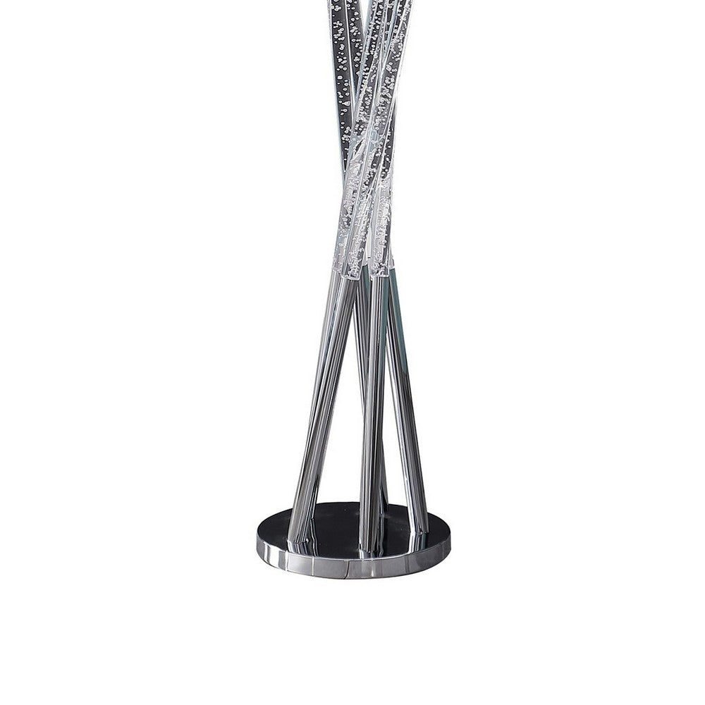49 Inch Floor Lamp, Five Lighting Rods, Strong Metal Base, Silver, Chrome