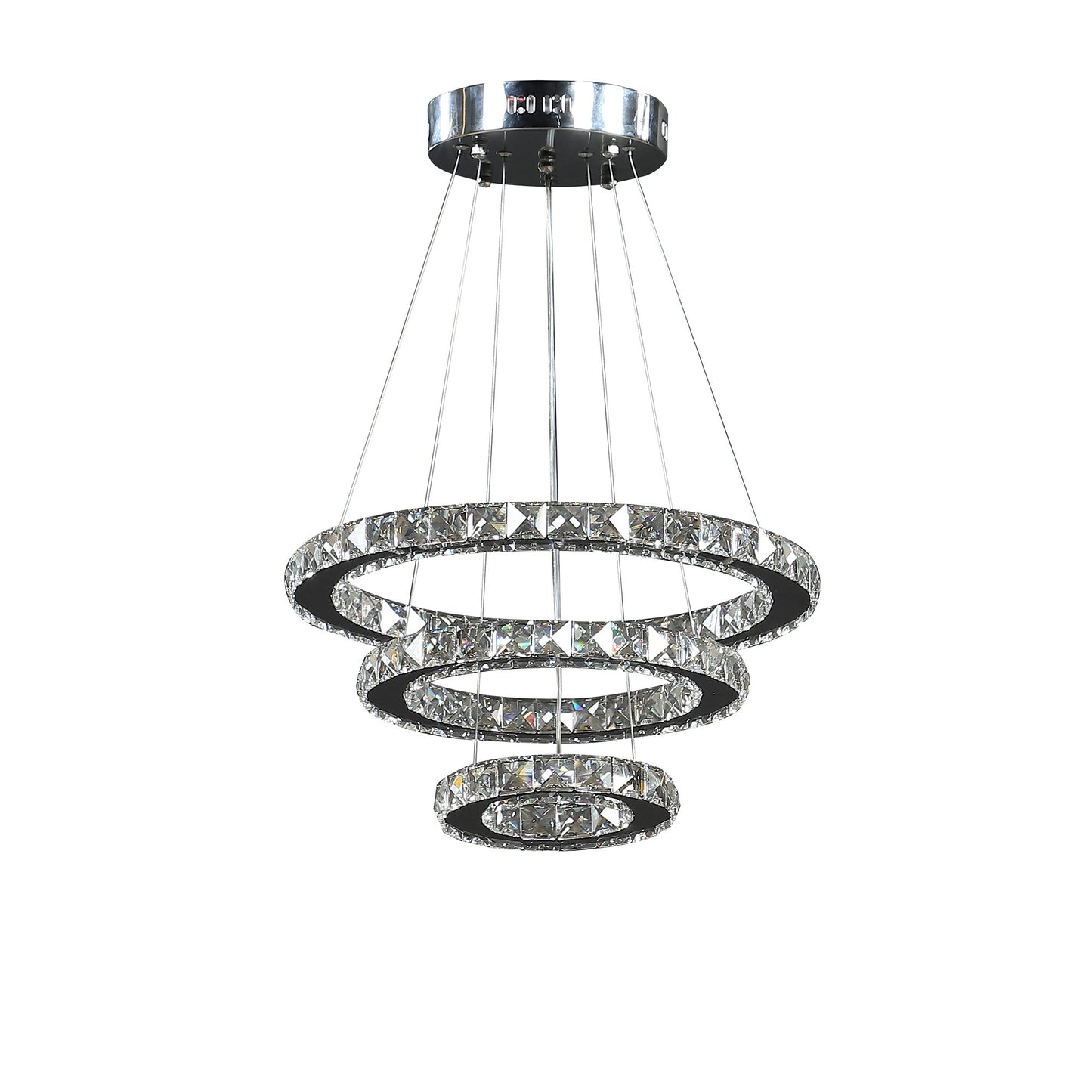 12- 47 Inch Ringed Adjustable Chandelier, 3 Circles Design, Chrome Silver — Chic Home-Decor