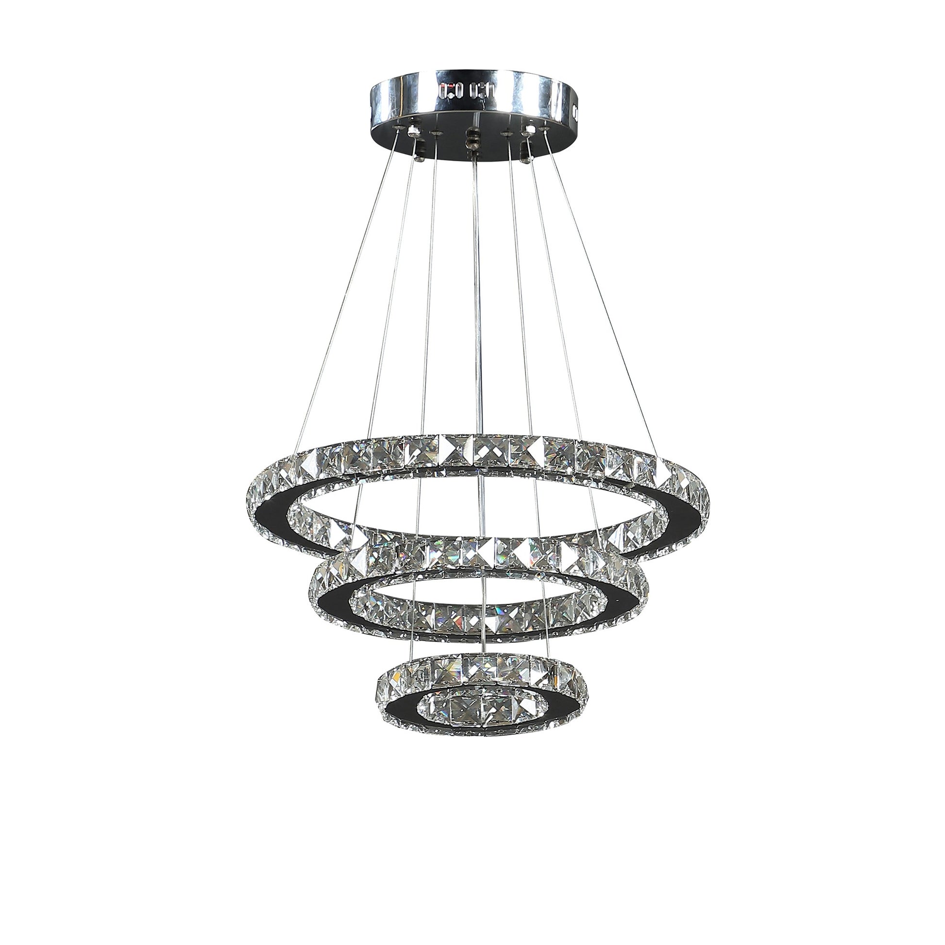 12- 47 Inch Ringed Adjustable Chandelier, 3 Circles Design, Chrome Silver — Chic Home-Decor