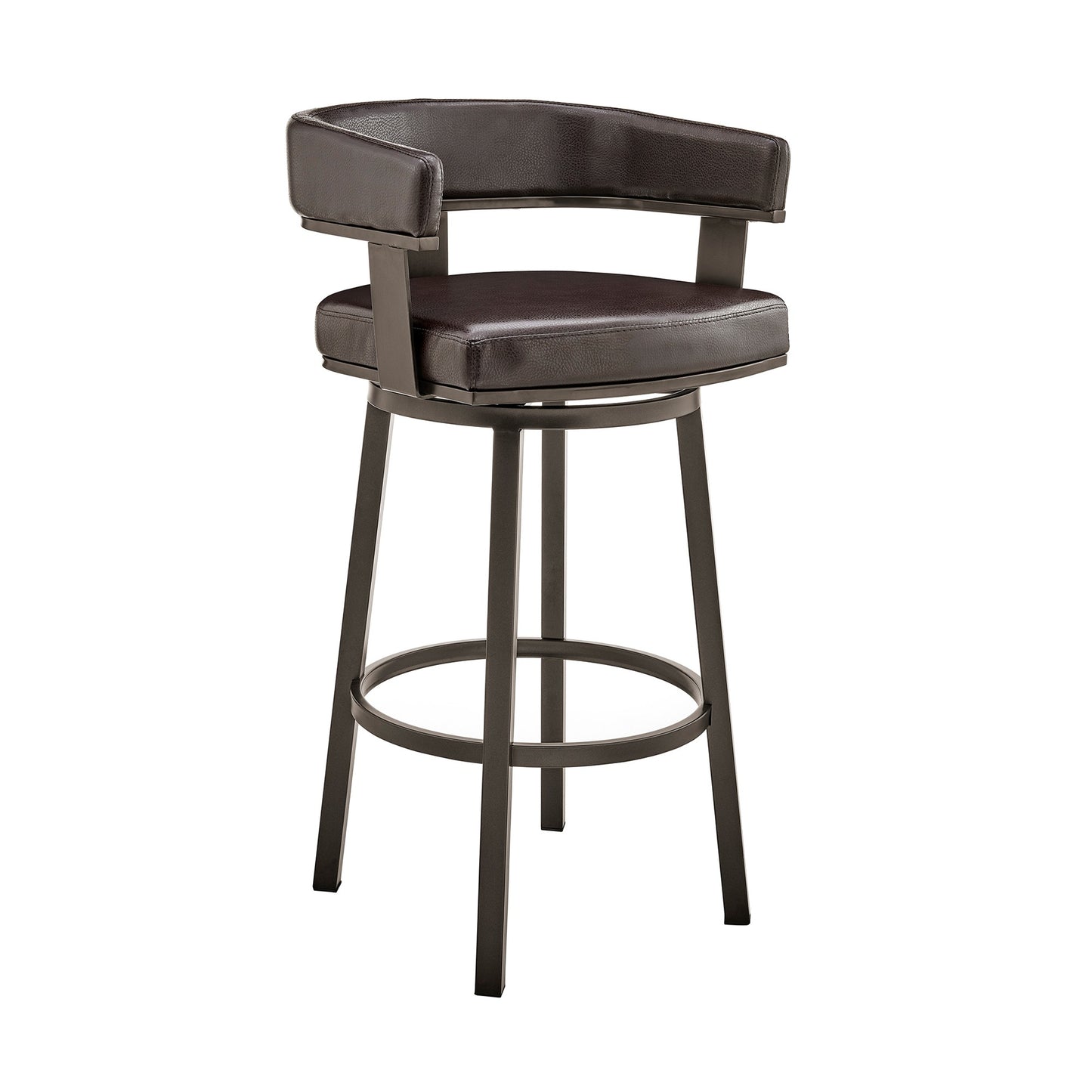 Jack 26 Inch Counter Height Bar Stool, Swivel Chair, Faux Leather, Brown — Chic Home-Decor
