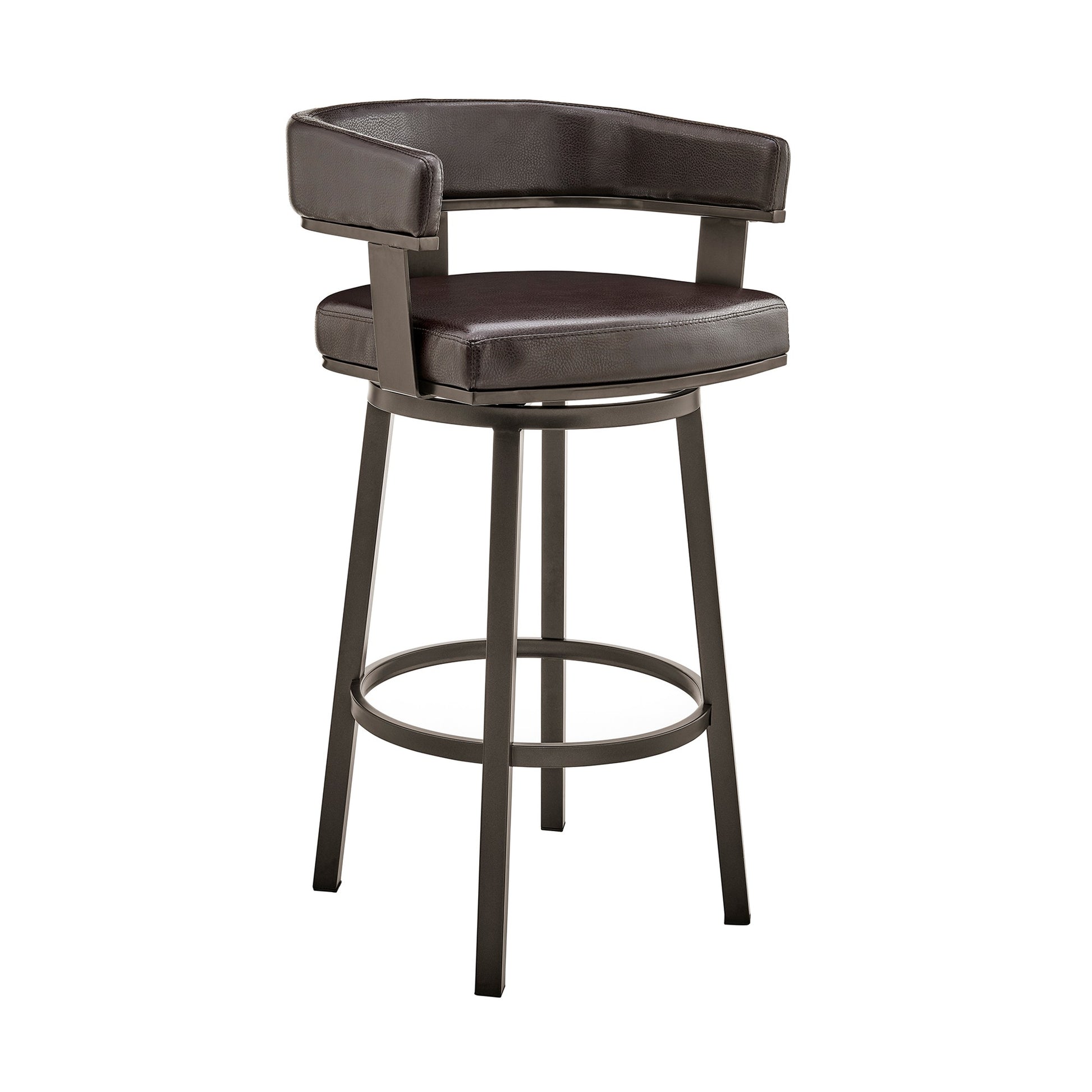 Jack 26 Inch Counter Height Bar Stool, Swivel Chair, Faux Leather, Brown — Chic Home-Decor