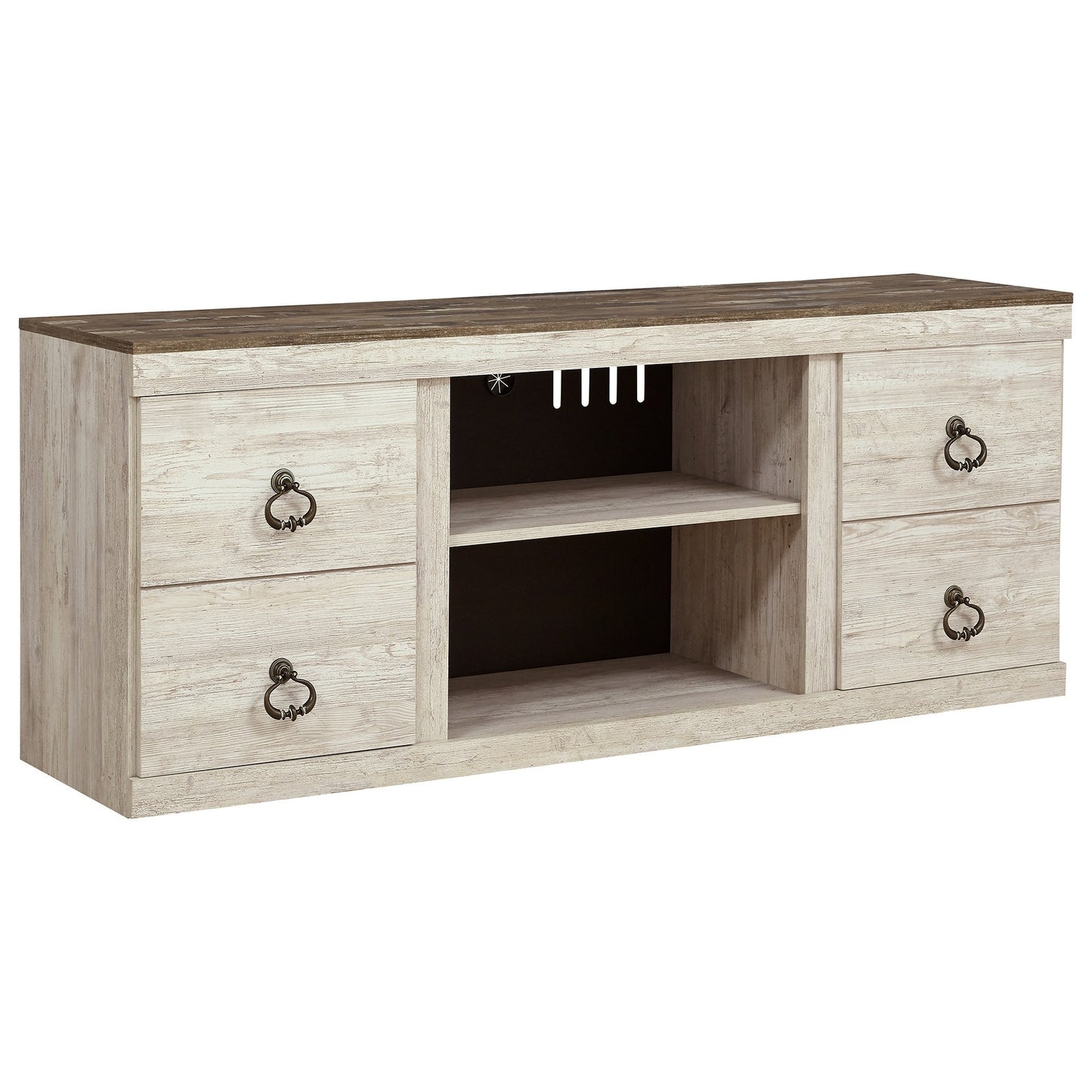 60 Inch Rustic TV Media Entertainment Console, Round Handles, Wood, White — Chic Home-Decor