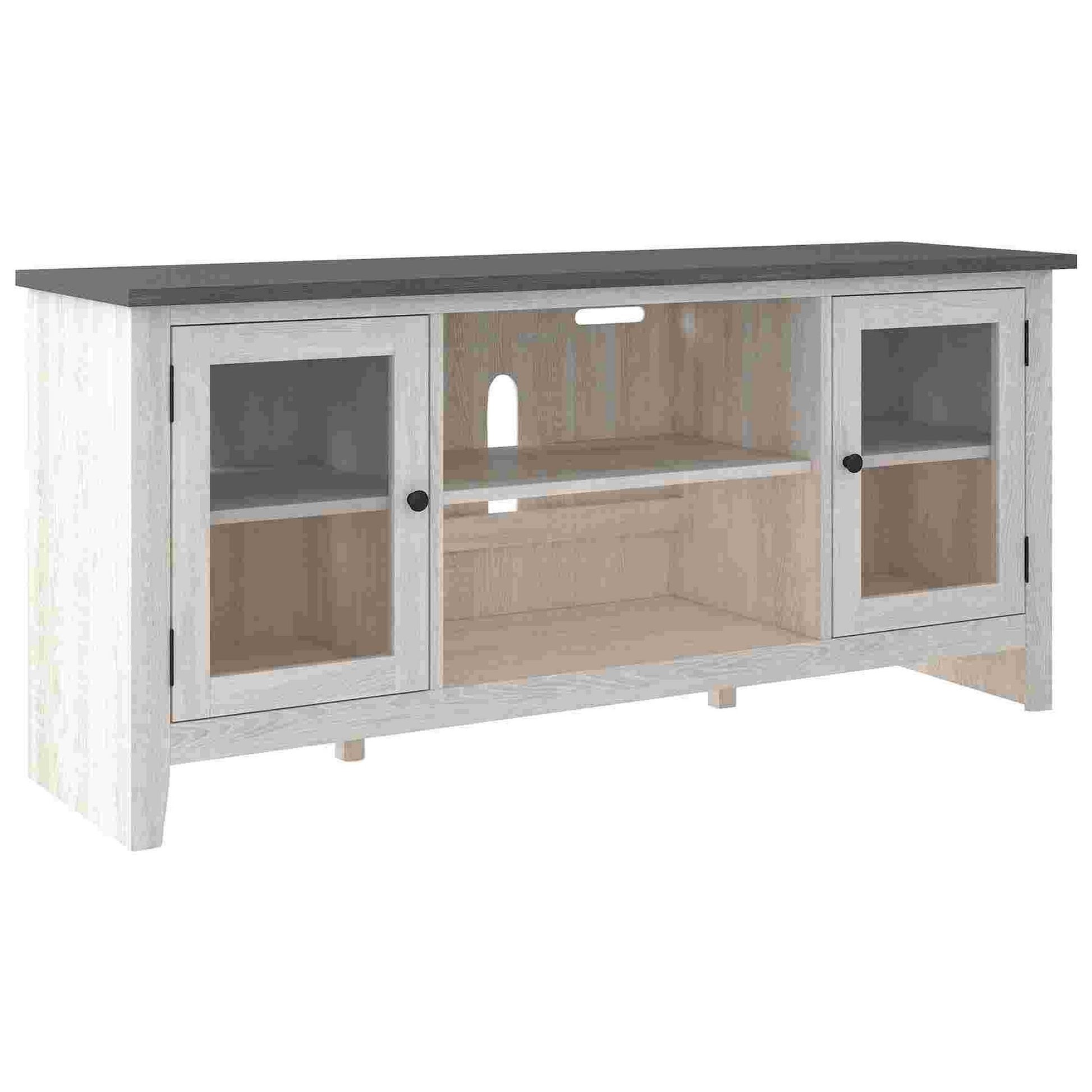 60 Inch TV Entertainment Console, 2 Glass Doors, Farmhouse, White, Gray — Chic Home-Decor