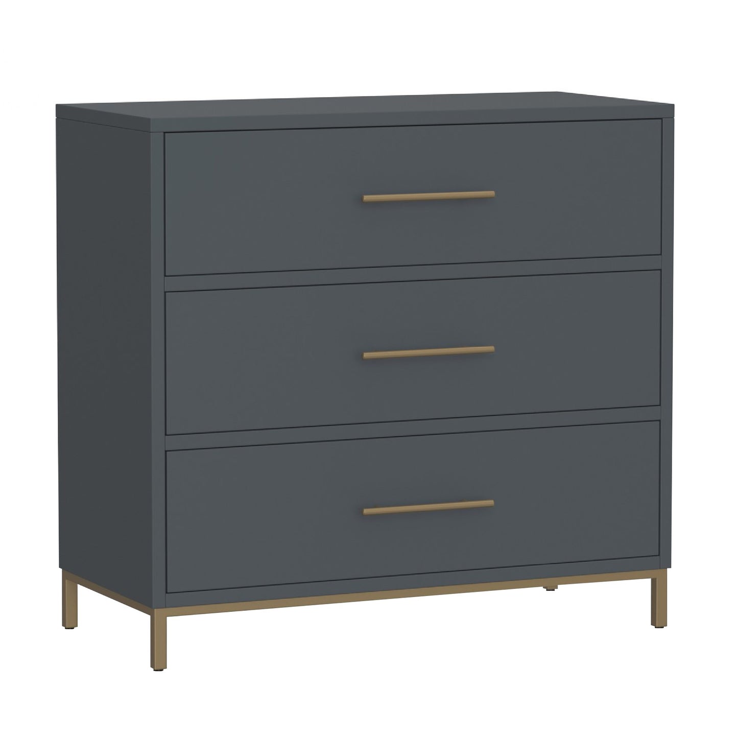 Max 36 Inch 3 Drawer Small Dresser Chest, Brass Metal Frame, Slate Gray — Chic Home-Decor