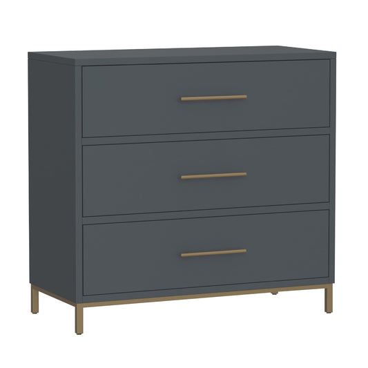 Max 36 Inch 3 Drawer Small Dresser Chest, Brass Metal Frame, Slate Gray — Chic Home-Decor