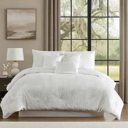 Jay 7 Piece Comforter Set, Polyester Velvet, Deluxe Texture – White