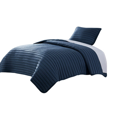 Cabe 3 Piece Comforter Set, Polyester Puffer Channel Quilted – Navy Blue