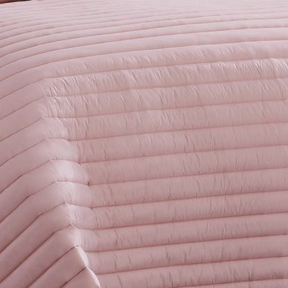 Cabe 3 Piece Queen Comforter Set, Polyester Puffer Channel Quilt, Rose Pink