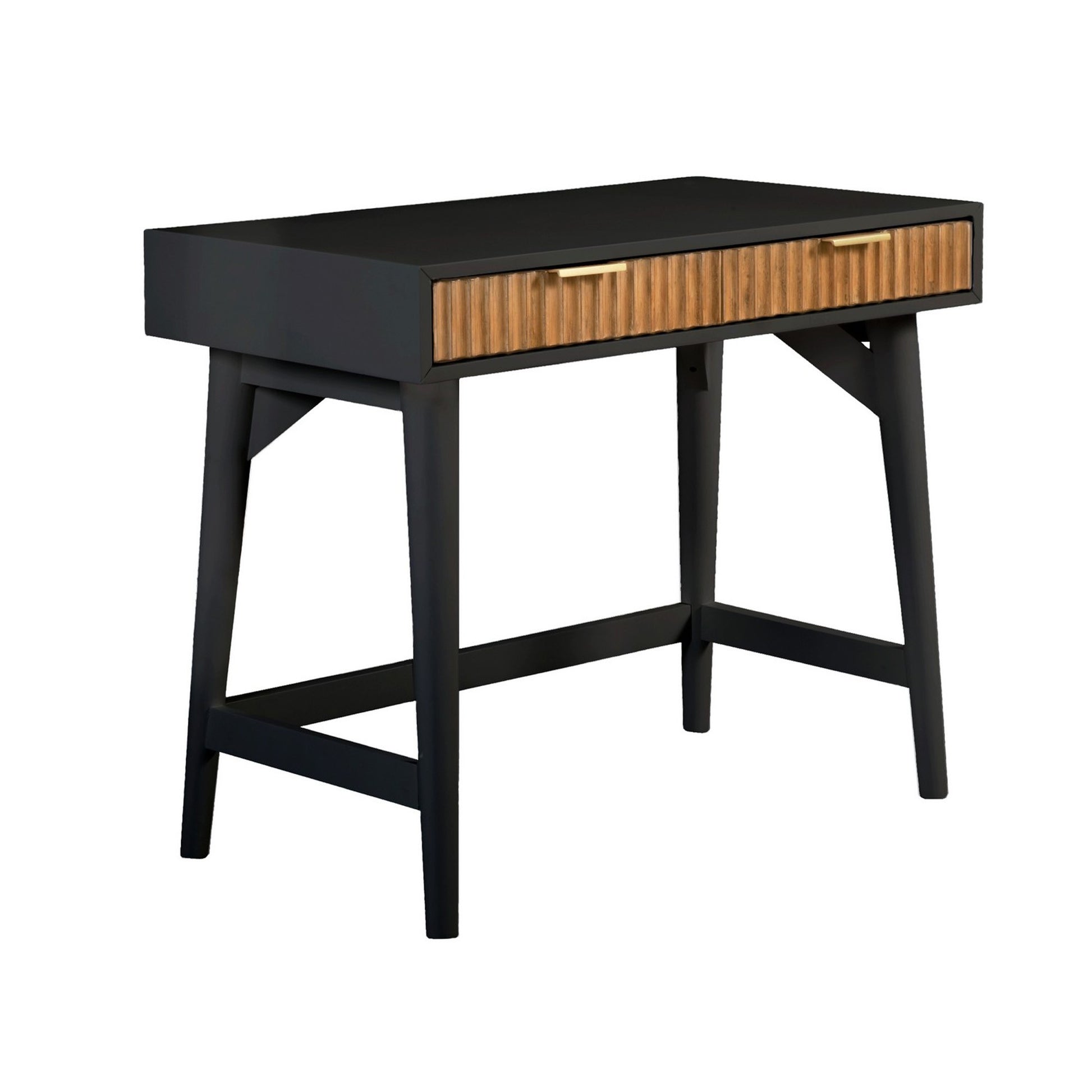 Eli 36 Inch 2 Drawer Home Office Desk, Mahogany Wood, Black, Brown — Chic Home-Decor