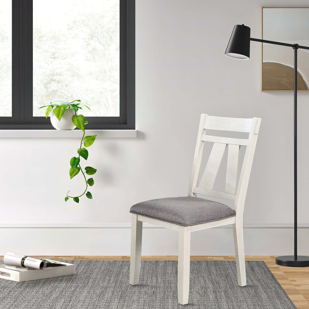 Lexi 24 Inch Classic Dining Side Chair, Padded Seat, Set of 2, Gray, White