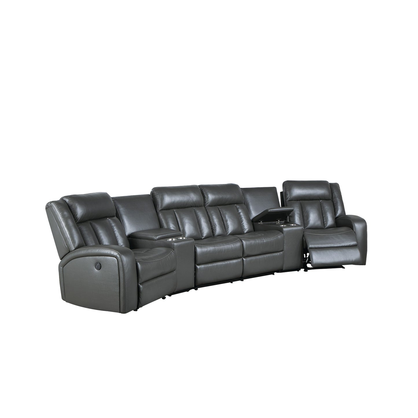 Max 5 Piece Modern Manual Recliner Sectional Set, Gray Vegan Faux Leather — Chic Home-Decor