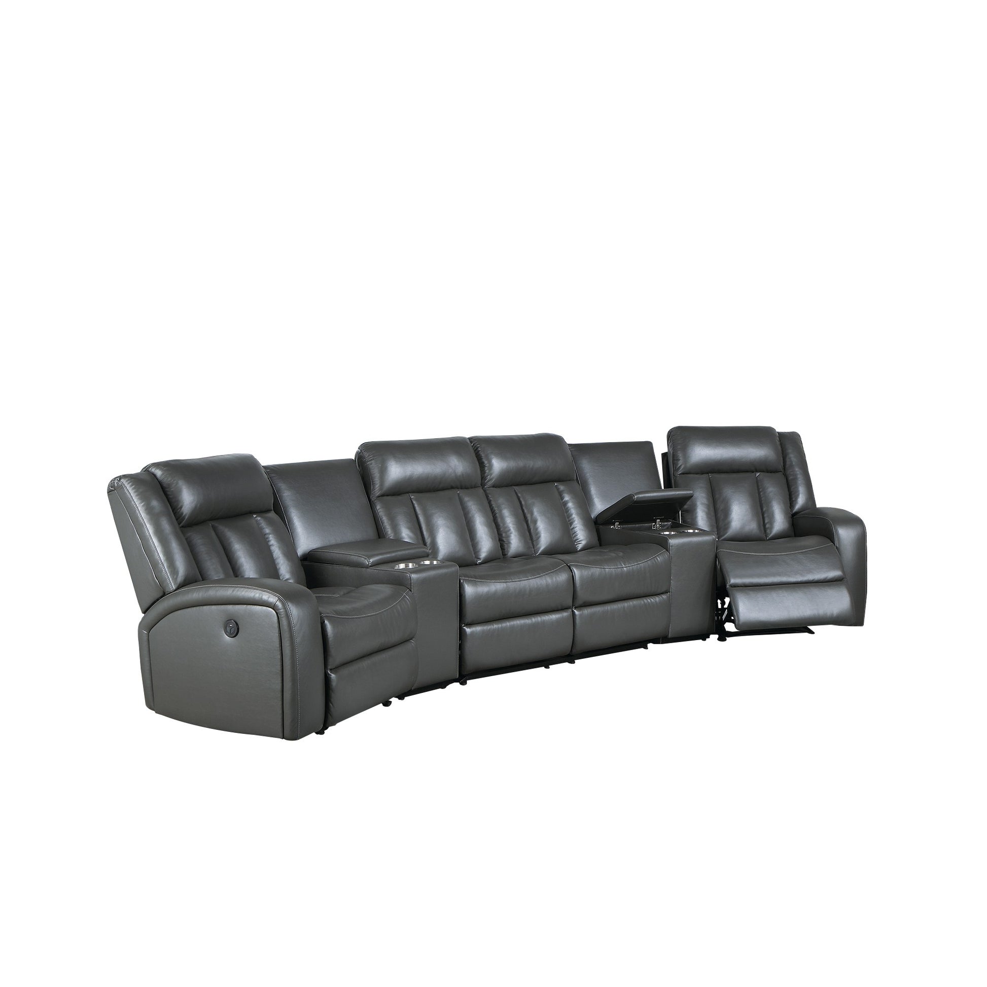 Max 5 Piece Modern Manual Recliner Sectional Set, Gray Vegan Faux Leather — Chic Home-Decor