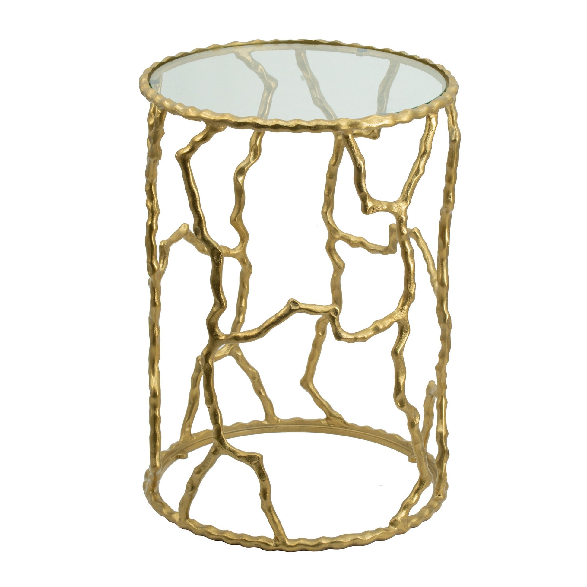 24 Inch Round Accent Table, Intricate Metal Twig Inspired Open Frame, Gold — Chic Home-Decor