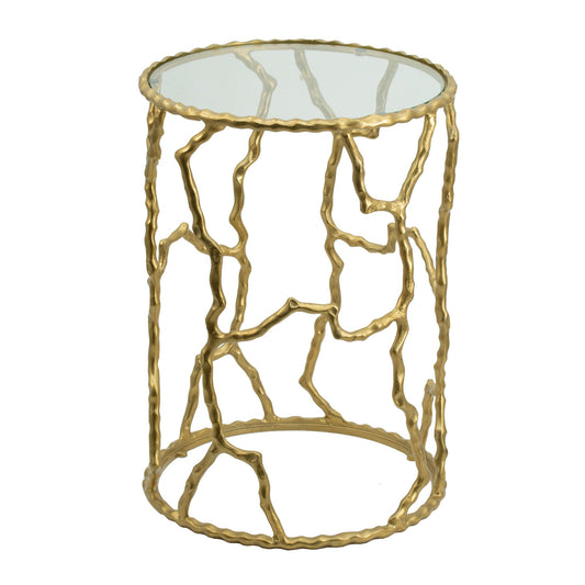 24 Inch Round Accent Table, Intricate Metal Twig Inspired Open Frame, Gold — Chic Home-Decor