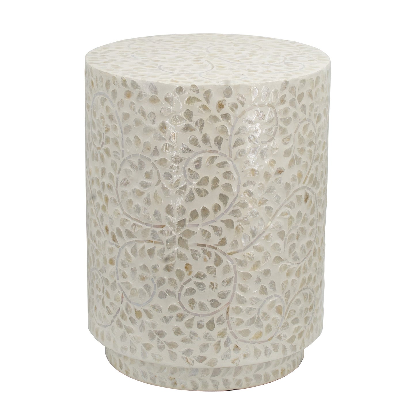 18 Inch Luxury Accent Table Stool, Foliage Star Pattern, Champagne White — Chic Home-Decor