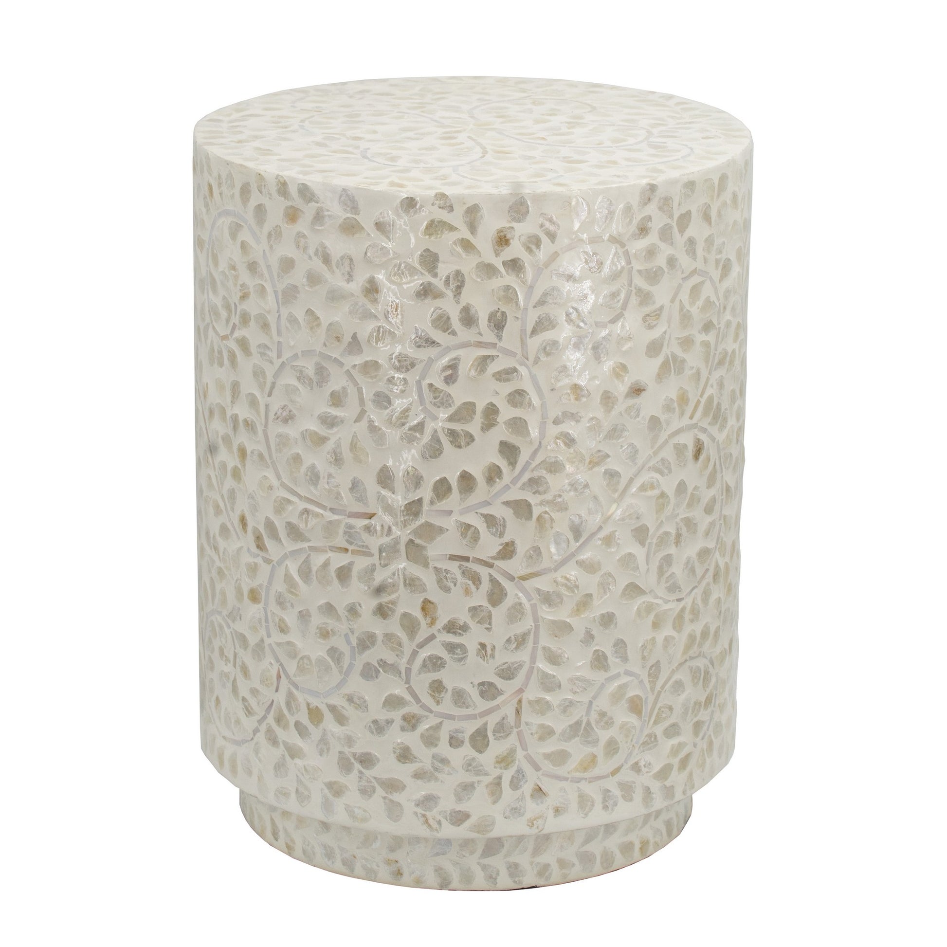 18 Inch Luxury Accent Table Stool, Foliage Star Pattern, Champagne White — Chic Home-Decor