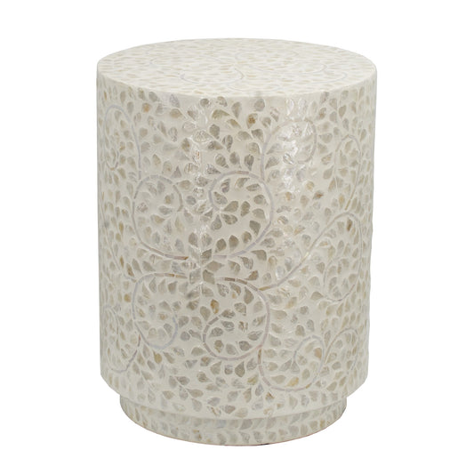 18 Inch Luxury Accent Table Stool, Foliage Star Pattern, Champagne White — Chic Home-Decor
