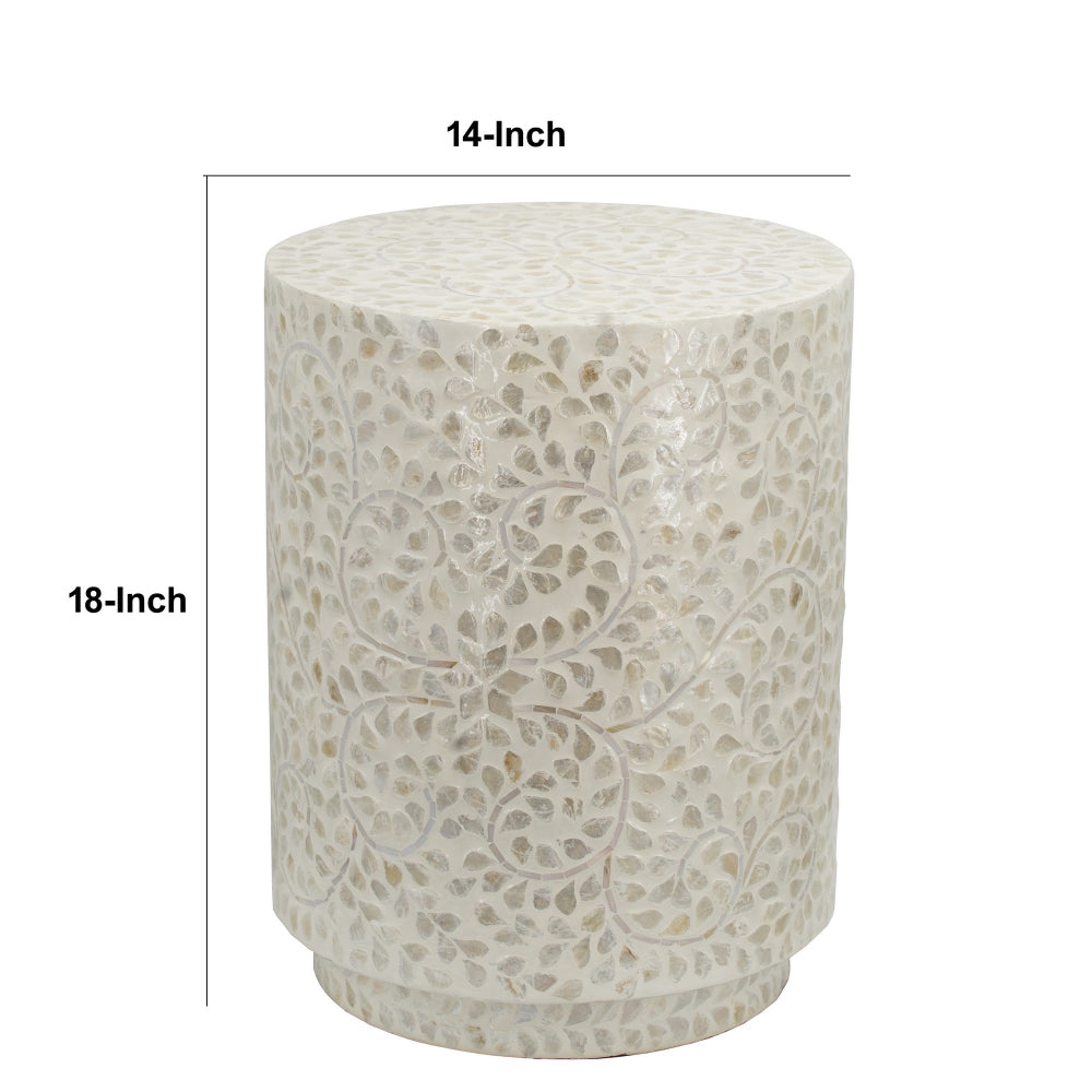 18 Inch Luxury Accent Table Stool, Foliage Star Pattern, Champagne White
