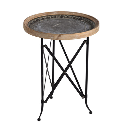 25 Inch Classic Round Side Table, Wood Top, Metal Frame, Vintage, Brown — Chic Home-Decor