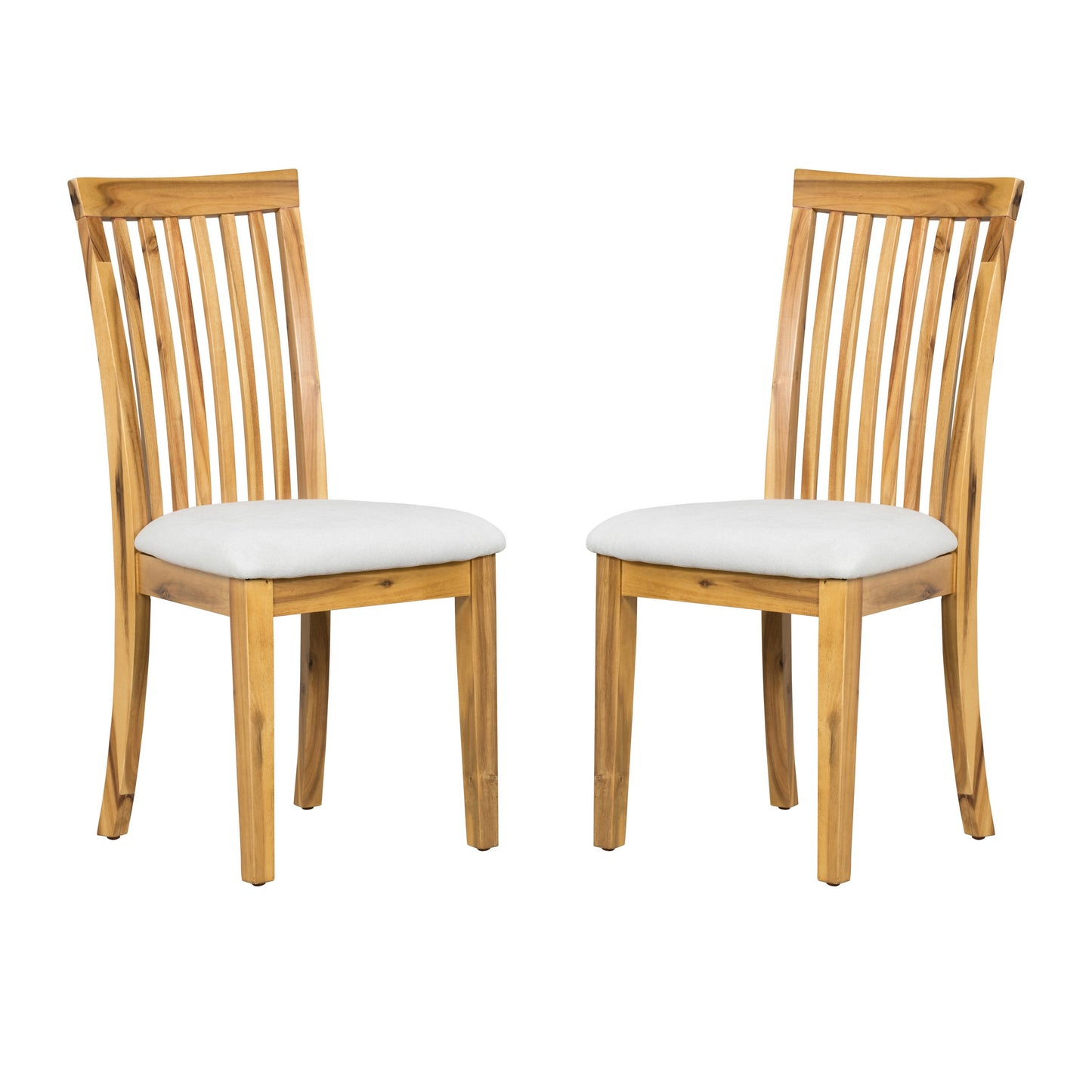 21 Inch Fabric Dining Side Chair, Slatted Back, Set of 2, Gray, Brown — Chic Home-Decor