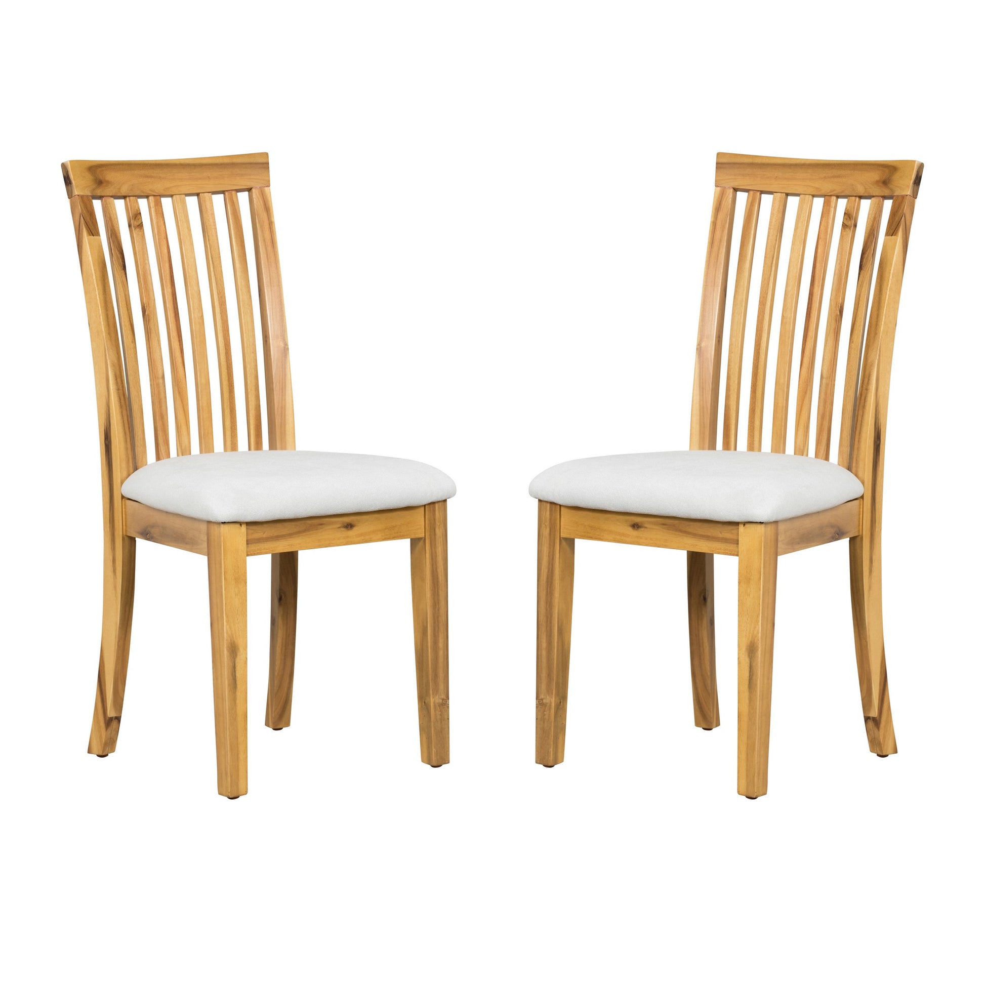 21 Inch Fabric Dining Side Chair, Slatted Back, Set of 2, Gray, Brown — Chic Home-Decor