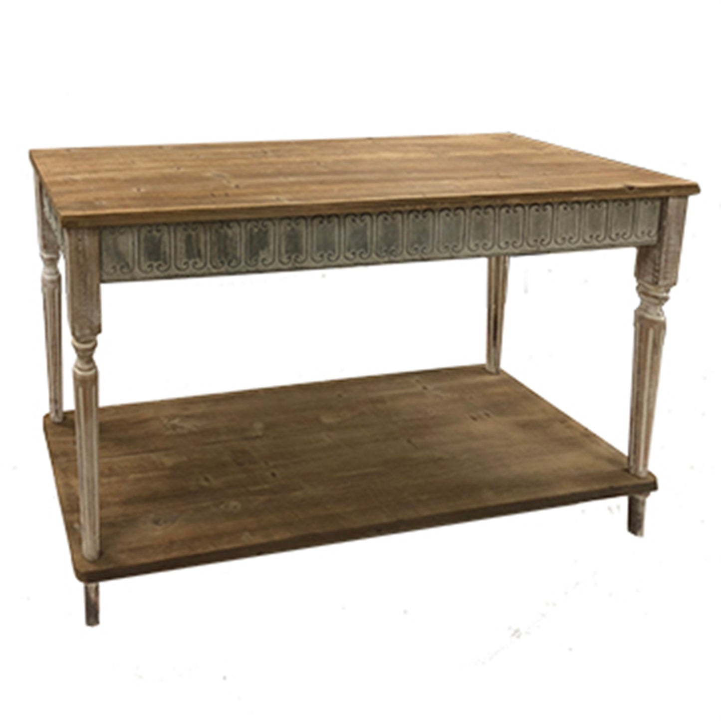 47 Inch Wood Console Table, 1 Open Shelf, Embossed Details, Weathered Brown — Chic Home-Decor